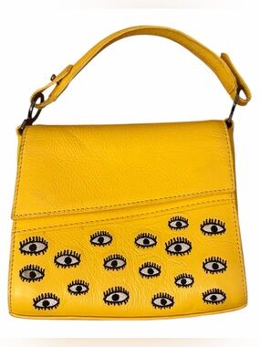 Min & Mon New York Yellow Genuine Leather Evil Eye Embroidered Bag